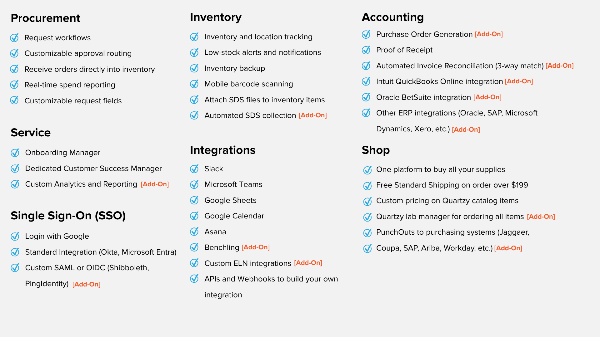 Pricing Feature List
