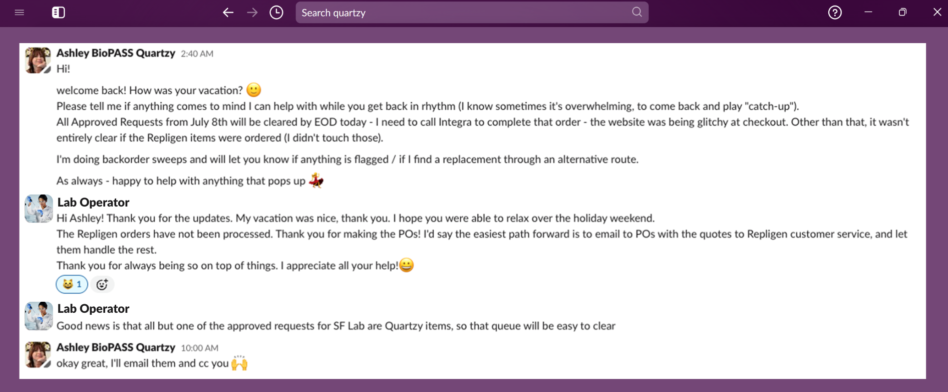 Zageno Slack convo