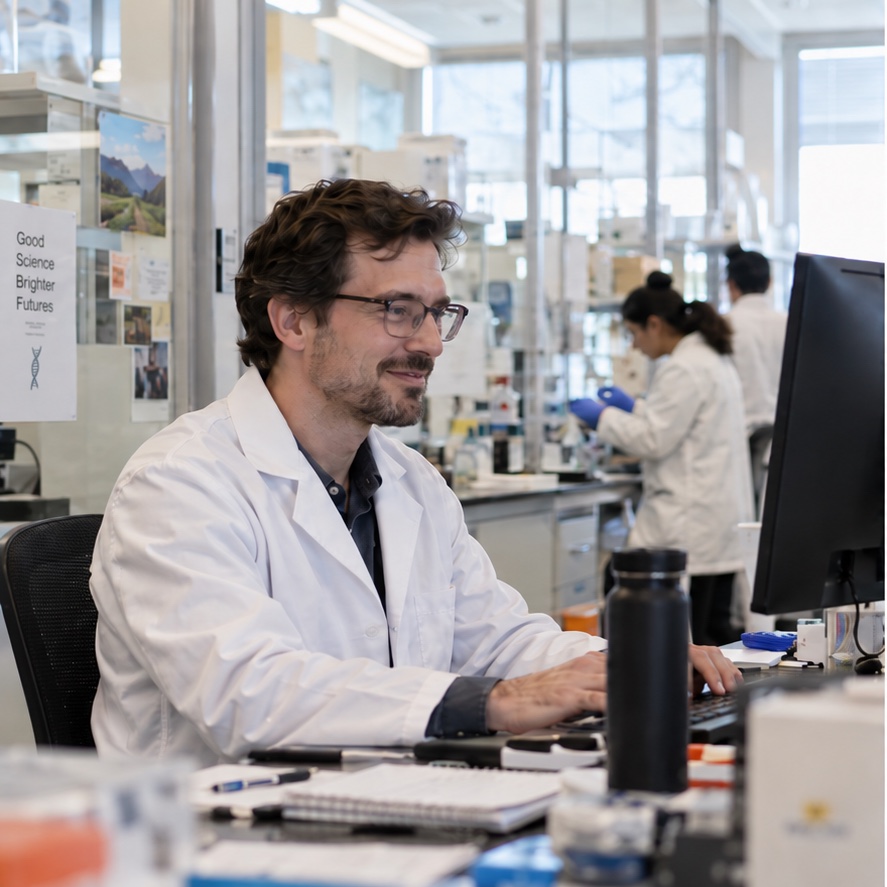 Scientist working at a laboratory bench